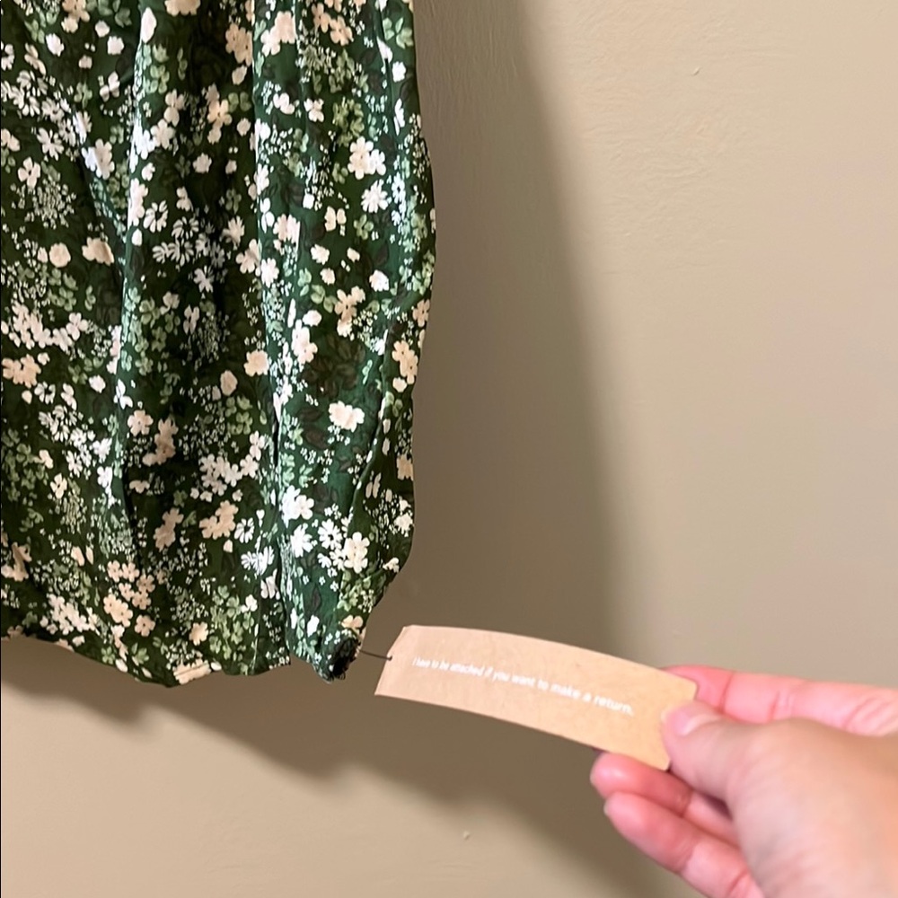 Reformation Reza Dress Green with floral Wrap Dress with Bishop Sleeves - Picture 7 of 8